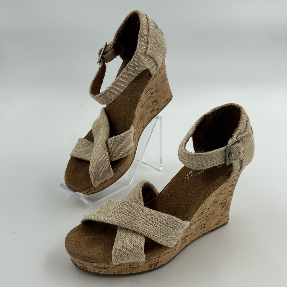 Toms Beige Canvas Cork Wedges